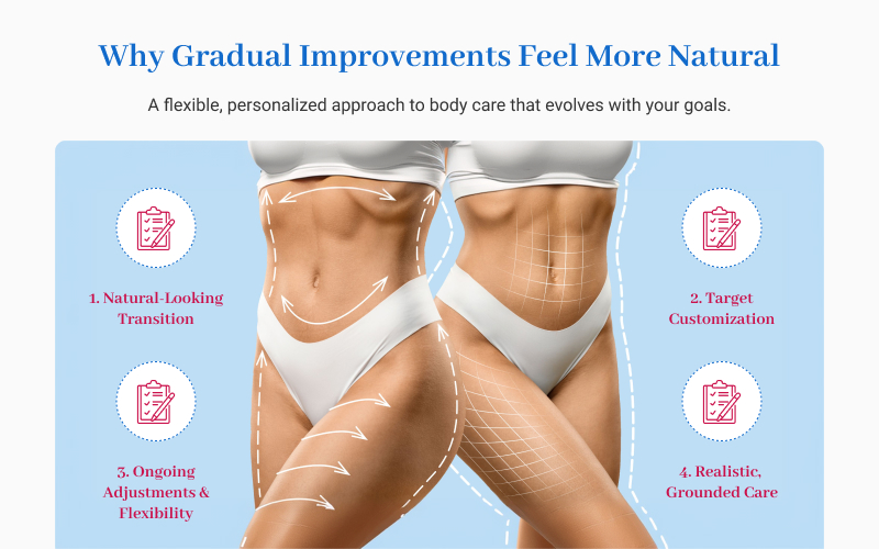 diagram showcasing body contouring grid lines and arrows